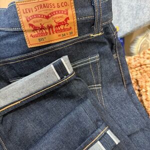 Levi's 511 Selvedge Denim Jeans Mens 34x32 Slim Raw Rugged Dark Blue Pants NWOT